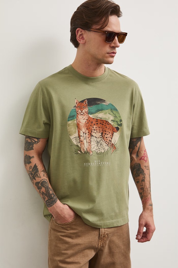 T-shirt męski bawełniany z kolekcji Bieszczadzki Park Narodowy x Medicine RS26-TSM850 zielony RS26