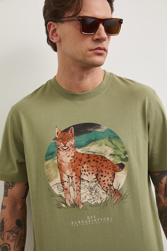 T-shirt męski bawełniany z kolekcji Bieszczadzki Park Narodowy x Medicine RS26-TSM850 zielony