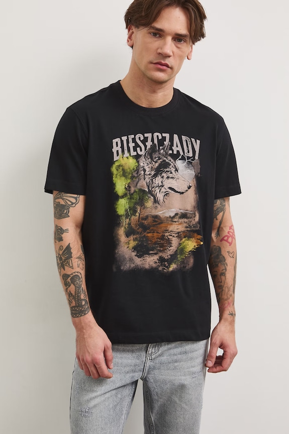 T-shirt męski bawełniany z kolekcji Bieszczadzki Park Narodowy x Medicine RS26-TSM853 czarny RS26