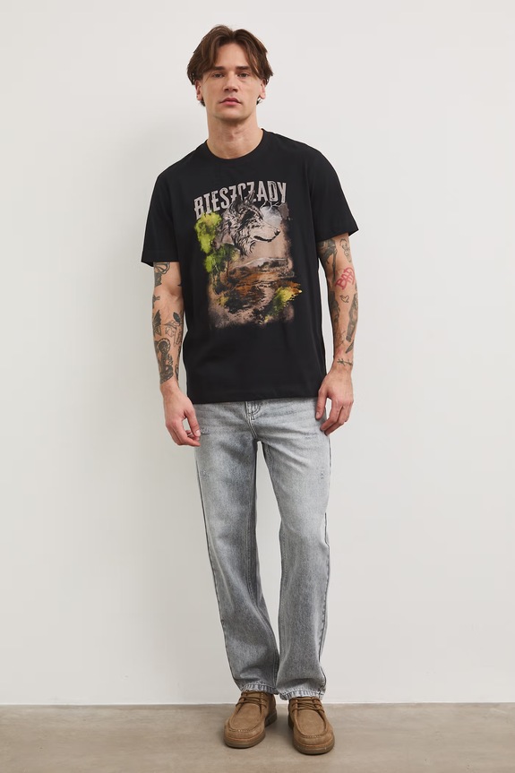 Odzież T-shirt męski bawełniany z kolekcji Bieszczadzki Park Narodowy x Medicine RS26-TSM853 czarny