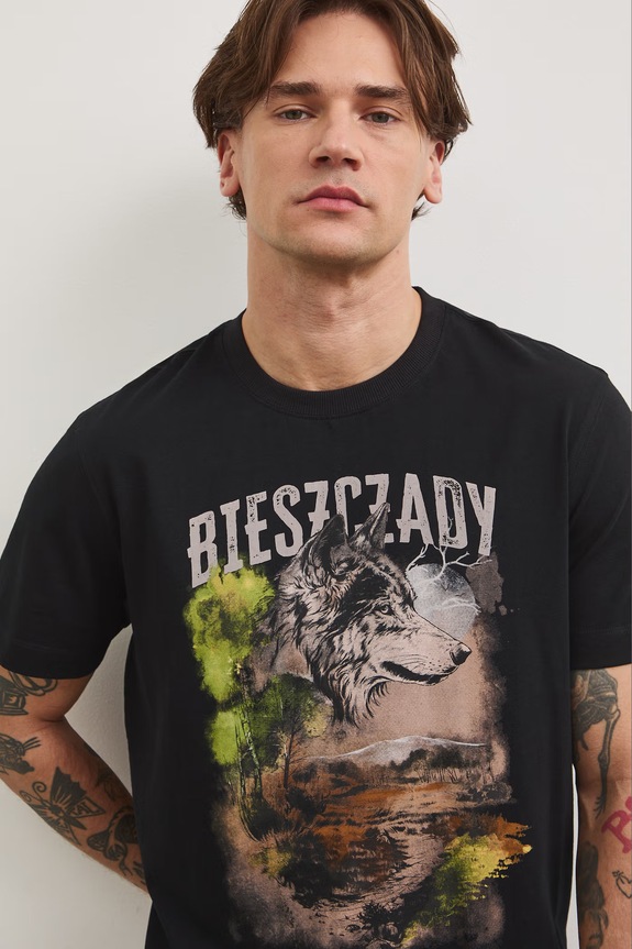 T-shirt męski bawełniany z kolekcji Bieszczadzki Park Narodowy x Medicine RS26-TSM853 czarny