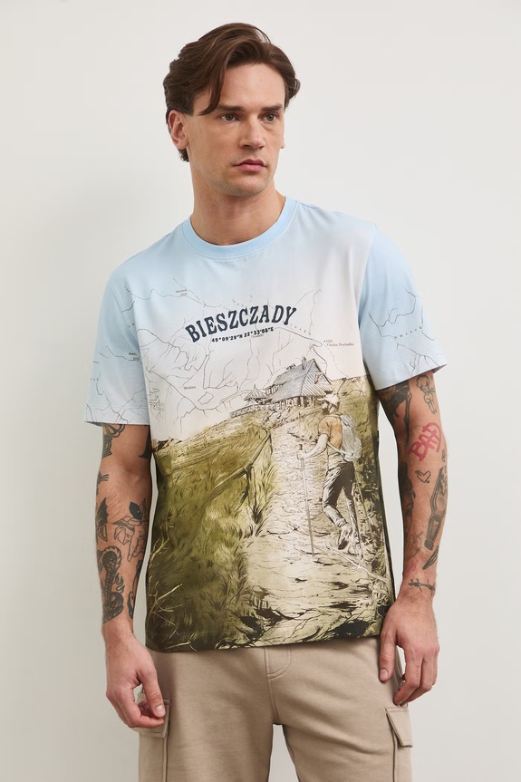 T-shirt męski bawełniany z elastanem z kolekcji Bieszczadzki Park Narodowy x Medicine RS26-TSM854 multicolor RS26