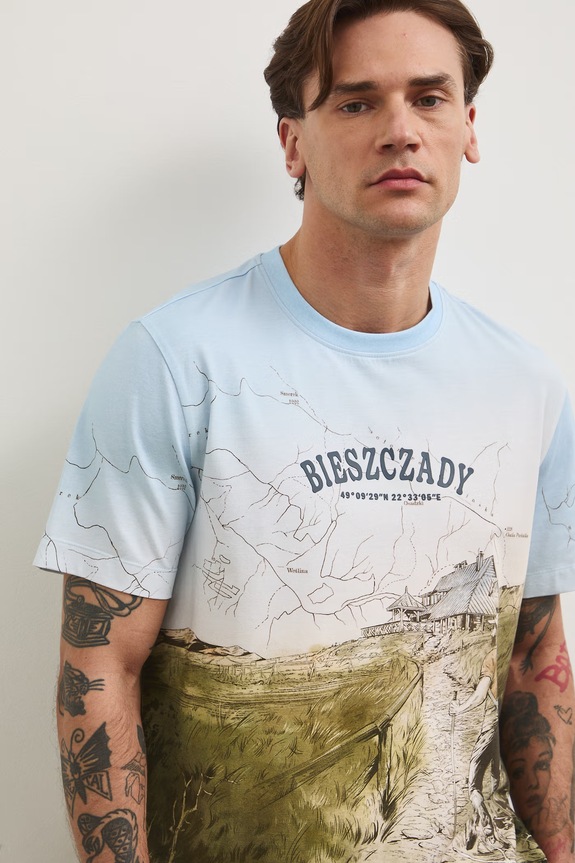 T-shirt męski bawełniany z elastanem z kolekcji Bieszczadzki Park Narodowy x Medicine RS26-TSM854 multicolor