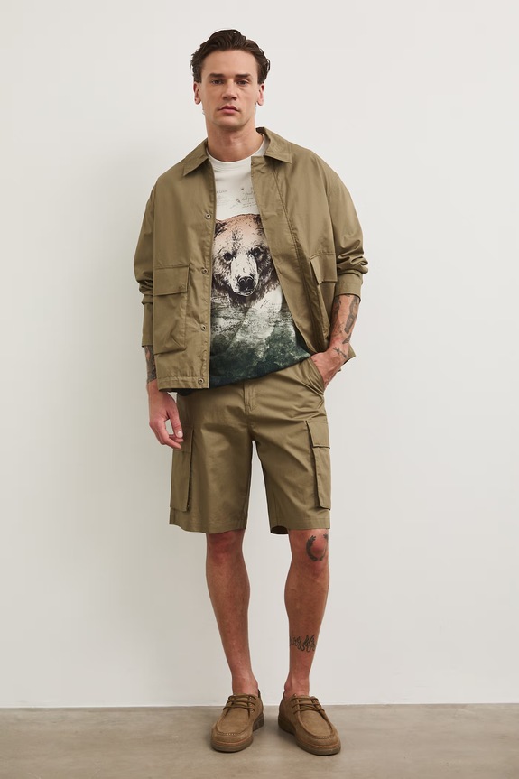 T-shirt męski bawełniany z elastanem z kolekcji Bieszczadzki Park Narodowy x Medicine RS26-TSM855 beżowy RS26