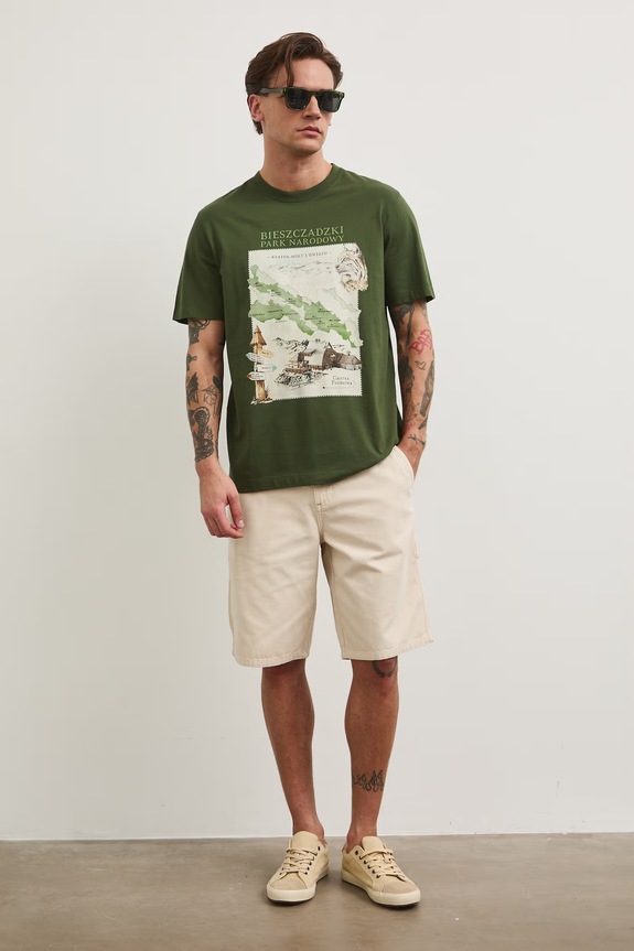 T-shirt męski bawełniany z kolekcji Bieszczadzki Park Narodowy x Medicine RS26-TSM856 zielony RS26
