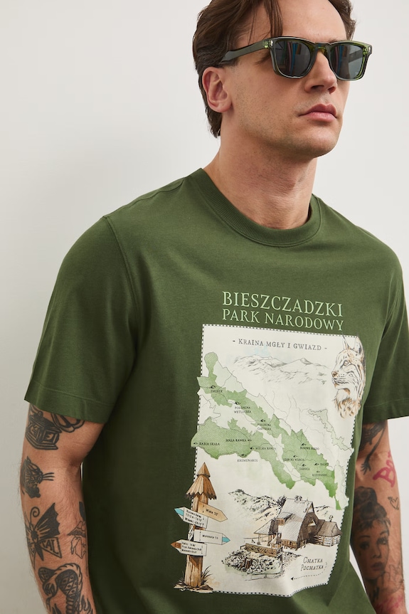T-shirt męski bawełniany z kolekcji Bieszczadzki Park Narodowy x Medicine RS26-TSM856 zielony
