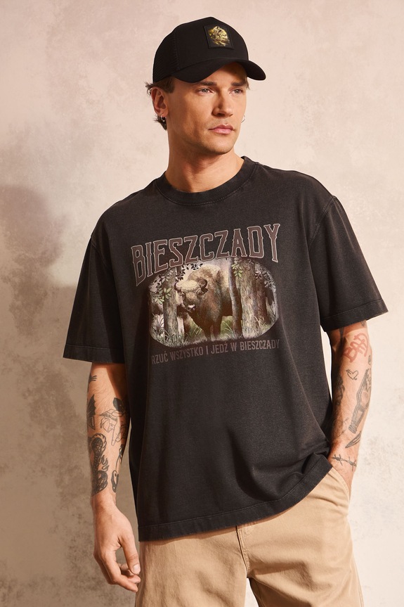 T-shirt męski bawełniany z kolekcji Bieszczadzki Park Narodowy x Medicine czarny RS26-TSM858