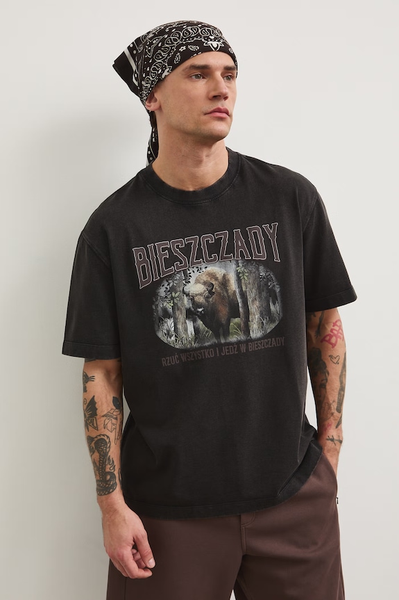 T-shirt męski bawełniany z kolekcji Bieszczadzki Park Narodowy x Medicine RS26-TSM858 czarny RS26