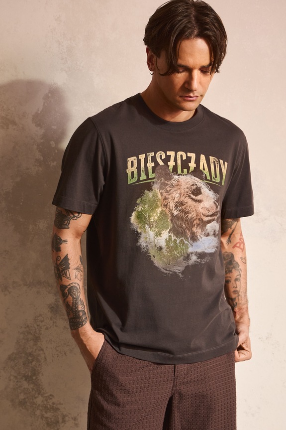 T-shirt damski bawełniany z kolekcji Bieszczadzki Park Narodowy x Medicine szary RS26-TSM859