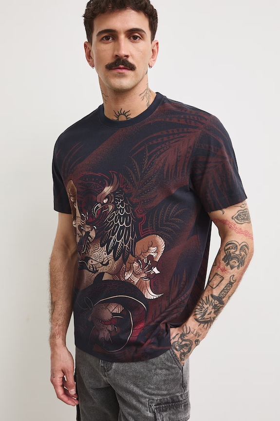 T-shirt męski bawełniany z elastanem brązowy RS26-TSM903