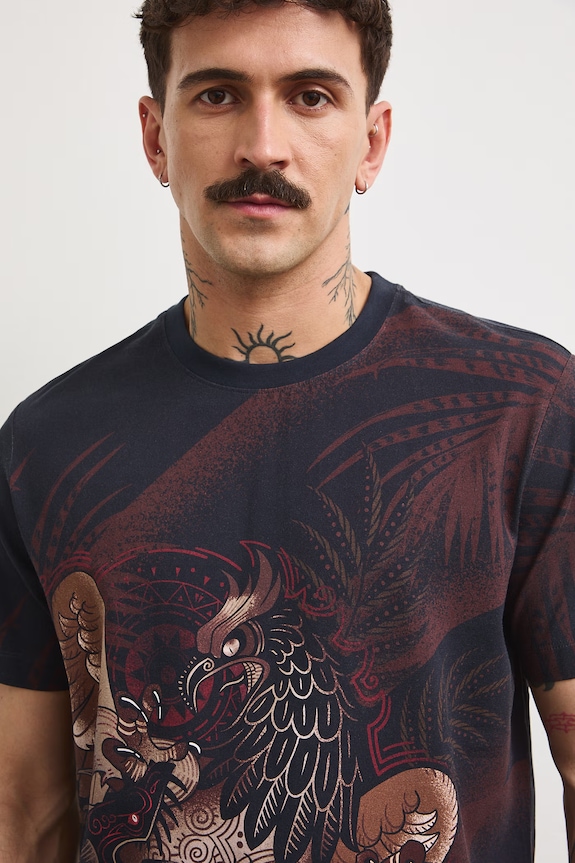 T-shirt męski bawełniany z elastanem brązowy RS26-TSM903