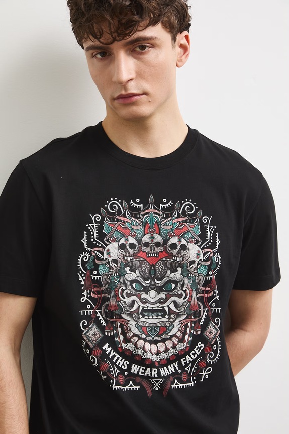 Tričko pánské bavlněné s potiskem černá RS26-TSM905