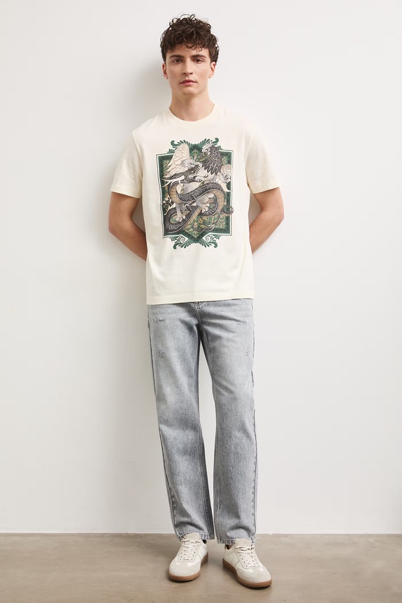 tričko pánske bavlnené s potlačou béžová RS26-TSM910