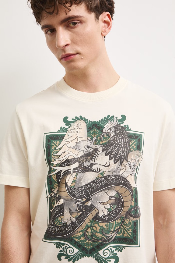 tričko pánske bavlnené s potlačou béžová RS26-TSM910