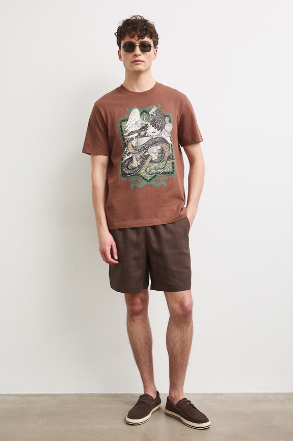 Tričko pánske bavlnené s potlačou RS26-TSM910 hnedá RS26