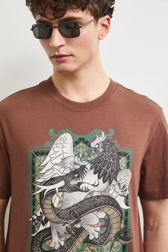 Tričko pánske bavlnené s potlačou hnedá RS26-TSM910