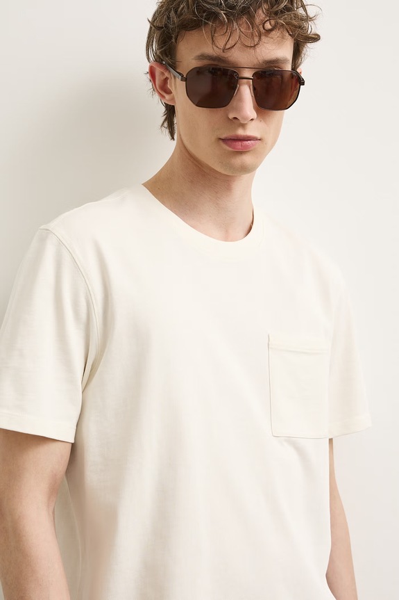 T-shirt męski bawełniany beżowy RS26-TSMA02