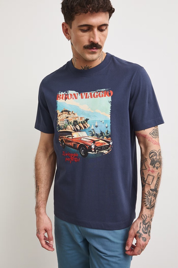 T-shirt męski bawełniany z nadrukiem RS26-TSMA10 granatowy RS26