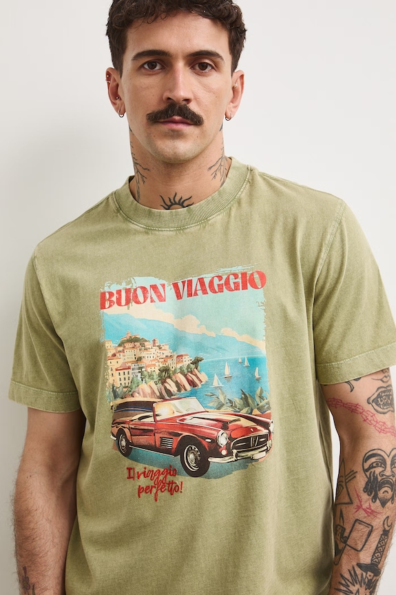 T-shirt męski bawełniany z nadrukiem zielony RS26-TSMA10