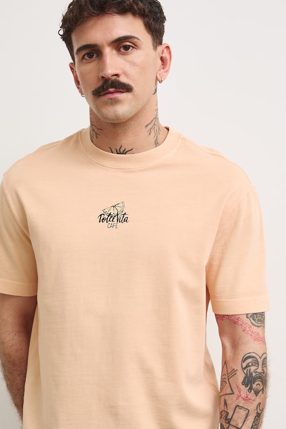 T-shirt męski bawełniany z nadrukiem RS26-TSMA15 pomarańczowy