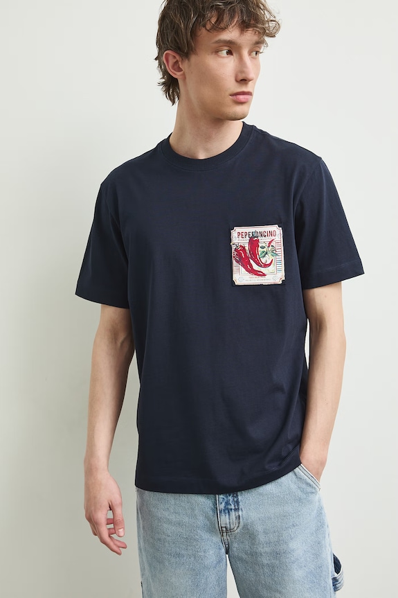 T-shirt męski bawełniany z nadrukiem granatowy RS26-TSMA17