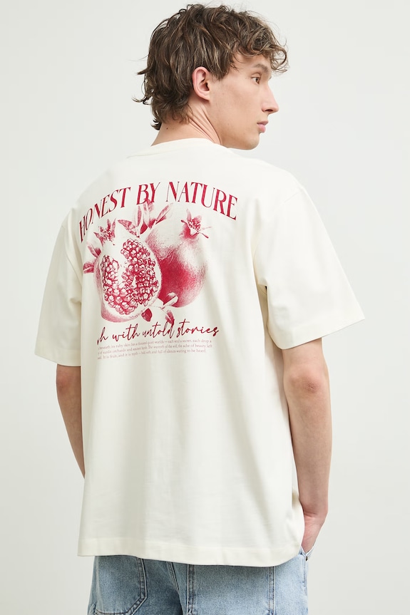 T-shirt męski bawełniany z nadrukiem beżowy RS26-TSMA18