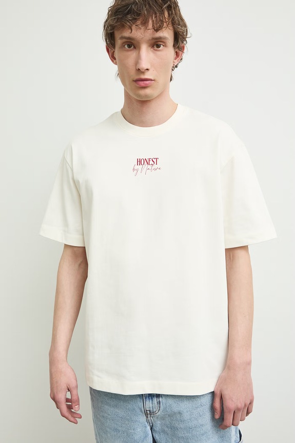 Odzież T-shirt męski bawełniany z nadrukiem RS26-TSMA18 beżowy