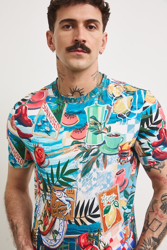 T-shirt męski bawełniany wzorzysty multicolor RS26-TSMA24