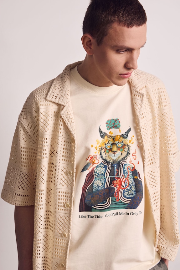 Medicine T-shirt męski bawełniany beżowy RS26-TSMA58
