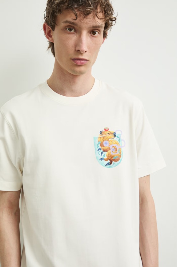Medicine T-shirt męski bawełniany z elastanem beżowy RS26-TSMA62