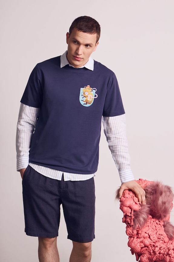 Medicine T-shirt męski bawełniany z elastanem granatowy RS26-TSMA62