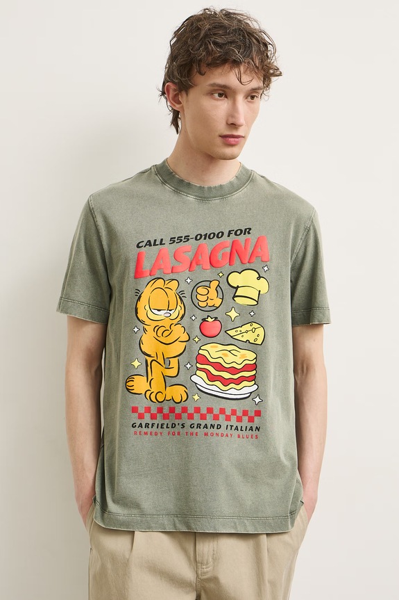 T-shirt męski bawełniany Garfield zielony RS26-TSMA70