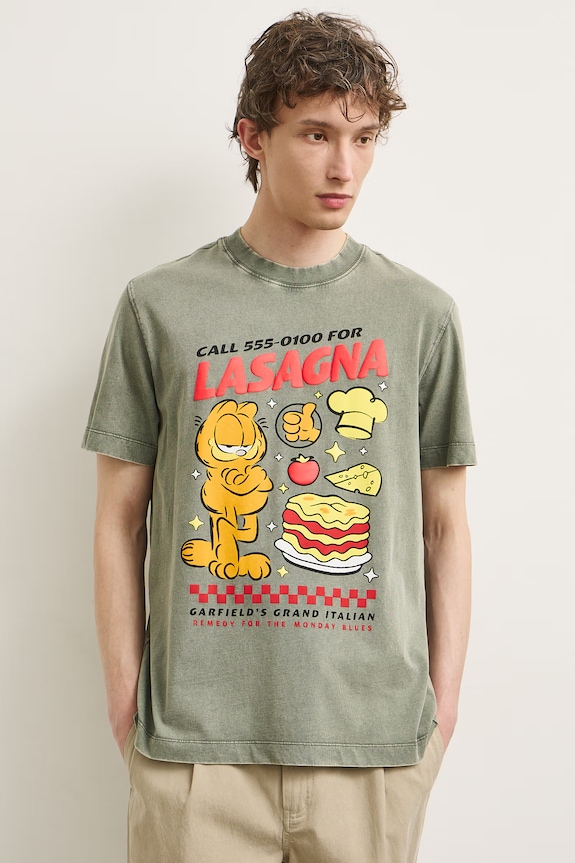 T-shirt męski bawełniany Garfield zielony RS26-TSMA70