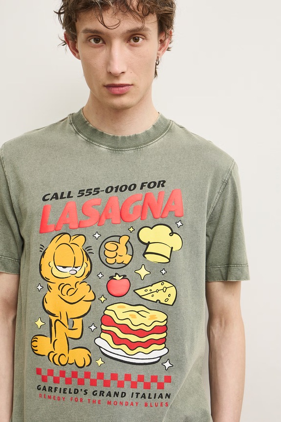 T-shirt męski bawełniany Garfield zielony RS26-TSMA70