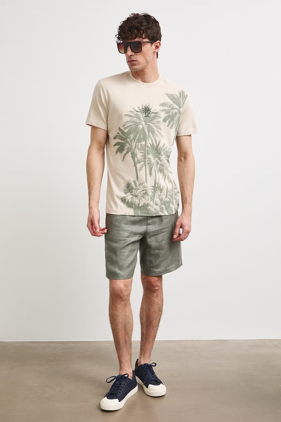 T-shirt męski bawełniany z nadrukiem RS26-TSMB17 beżowy RS26