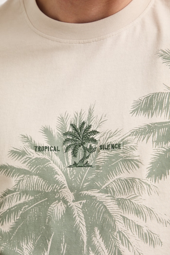 T-shirt męski bawełniany z nadrukiem RS26-TSMB17 beżowy