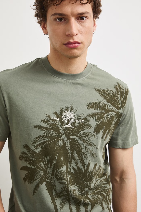 T-shirt męski bawełniany z nadrukiem zielony RS26-TSMB17