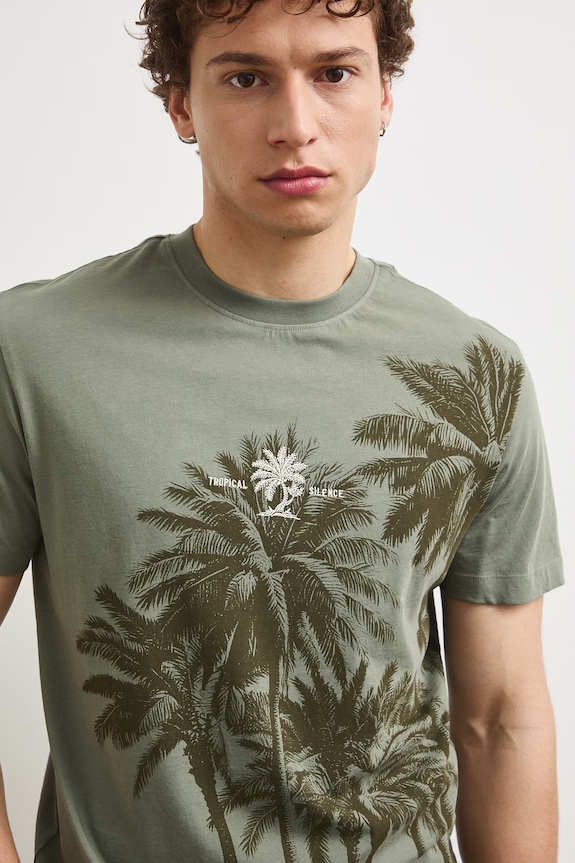 T-shirt męski bawełniany z nadrukiem zielony RS26-TSMB17
