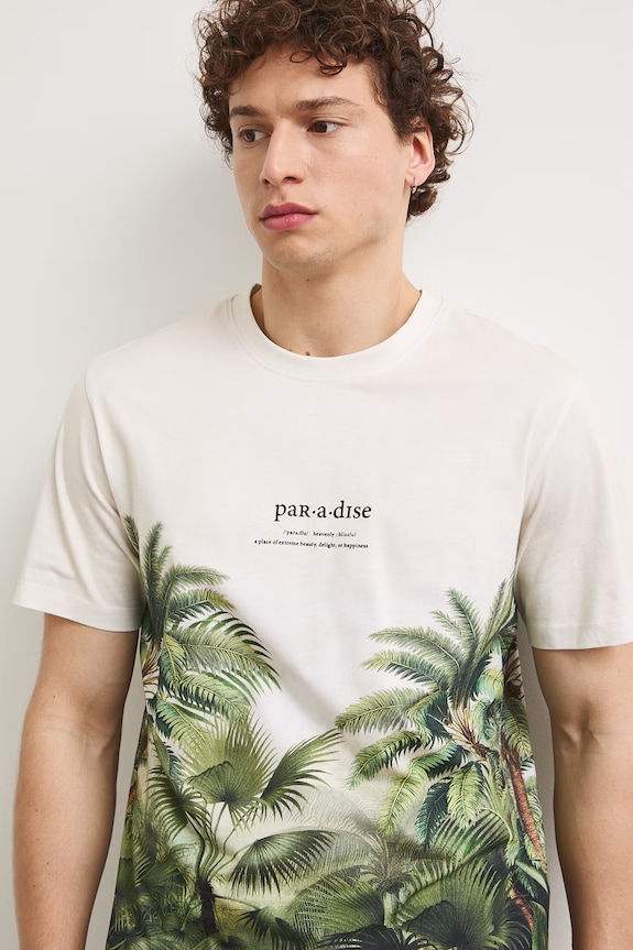 T-shirt męski bawełniany z motywem roślinnym multicolor RS26-TSMB18