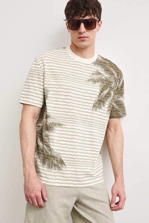 T-shirt męski bawełniany z nadrukiem RS26-TSMB22 beżowy RS26