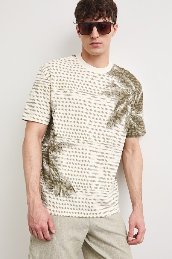 T-shirt męski bawełniany z nadrukiem RS26-TSMB22 beżowy RS26