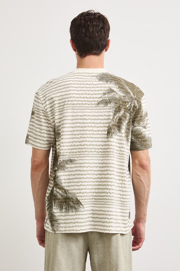 Odzież T-shirt męski bawełniany z nadrukiem RS26-TSMB22 beżowy