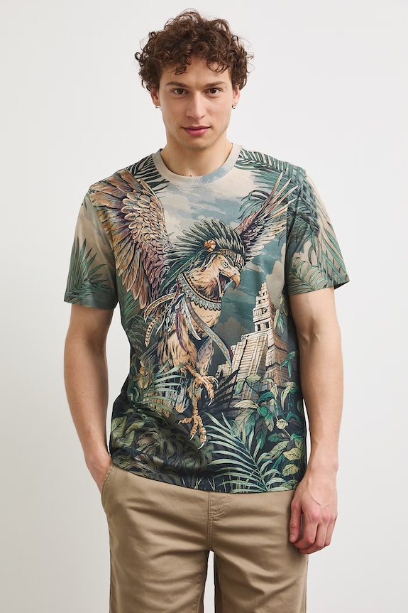 T-shirt męski bawełniany z elastanem z motywem zwierzęcym RS26-TSMB23 turkusowy RS26