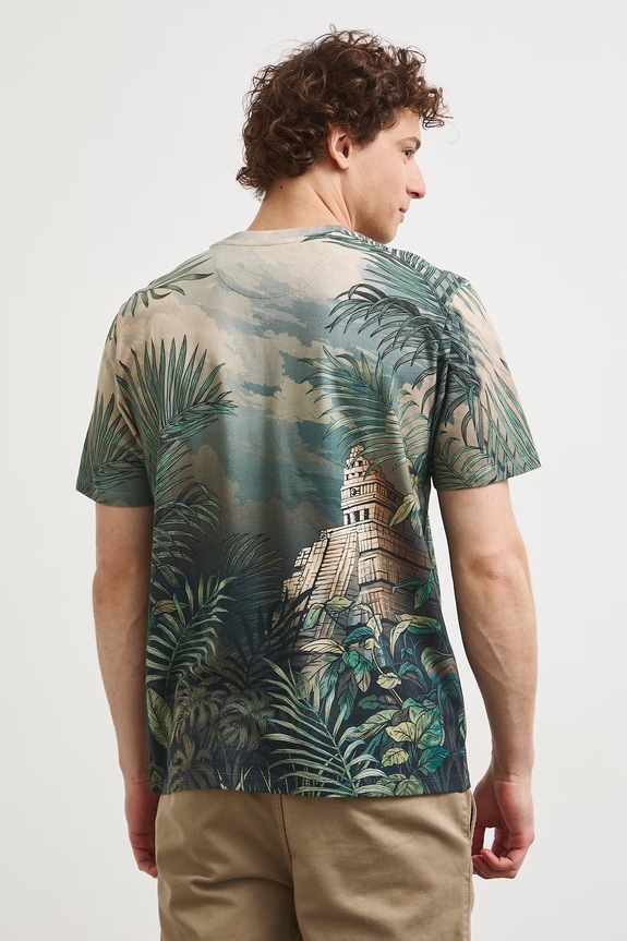 Odzież T-shirt męski bawełniany z elastanem z motywem zwierzęcym RS26-TSMB23 turkusowy