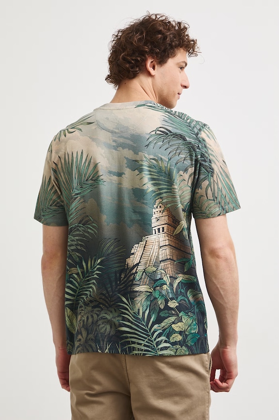 Odzież T-shirt męski bawełniany z elastanem z motywem zwierzęcym RS26-TSMB23 turkusowy