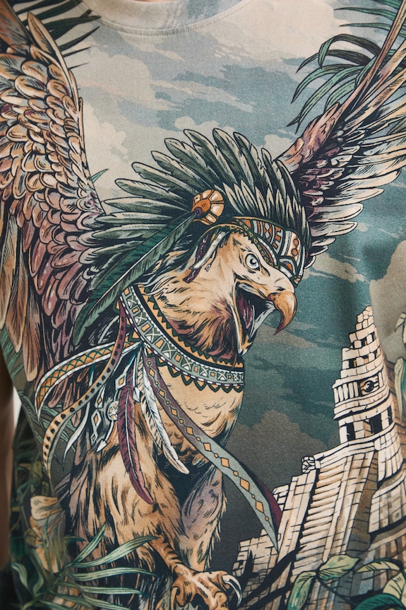 T-shirt męski bawełniany z elastanem z motywem zwierzęcym RS26-TSMB23 turkusowy