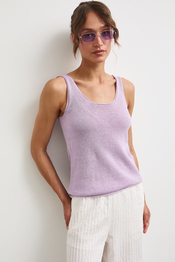 Top swetrowy damski z lnem fioletowy RS26-TTDA01