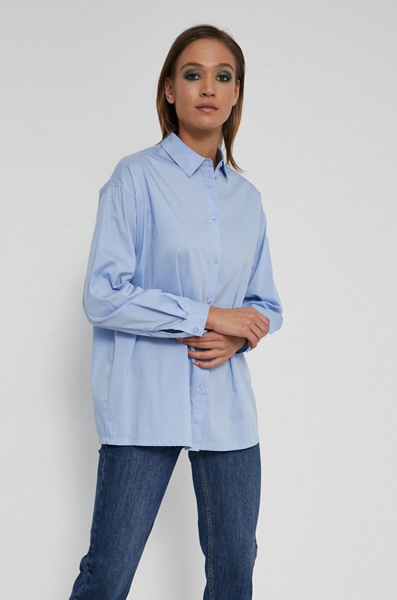 Odzież Koszula damska gładka niebieska RW21-KDD902 niebieski