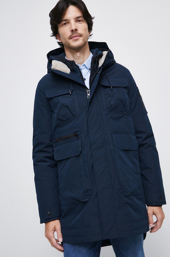 Bunda pánska zateplená tmavomodrá farba tmavomodrá RW22.KUM704