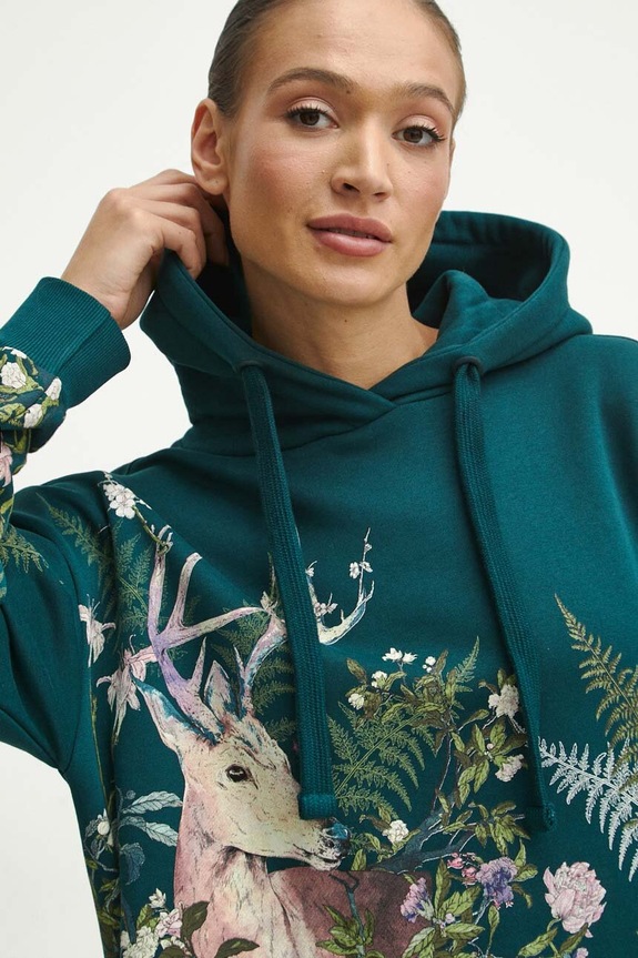 Bluza damska z nadrukiem kolor turkusowy turkusowy RW23.BLD804